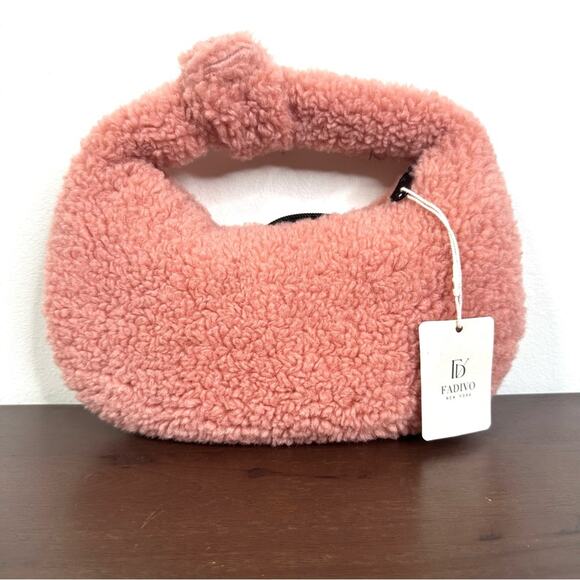 NEW Fadivo New York Pink Teddy Sherpa Mini Bag Baguette - Picture 1 of 10